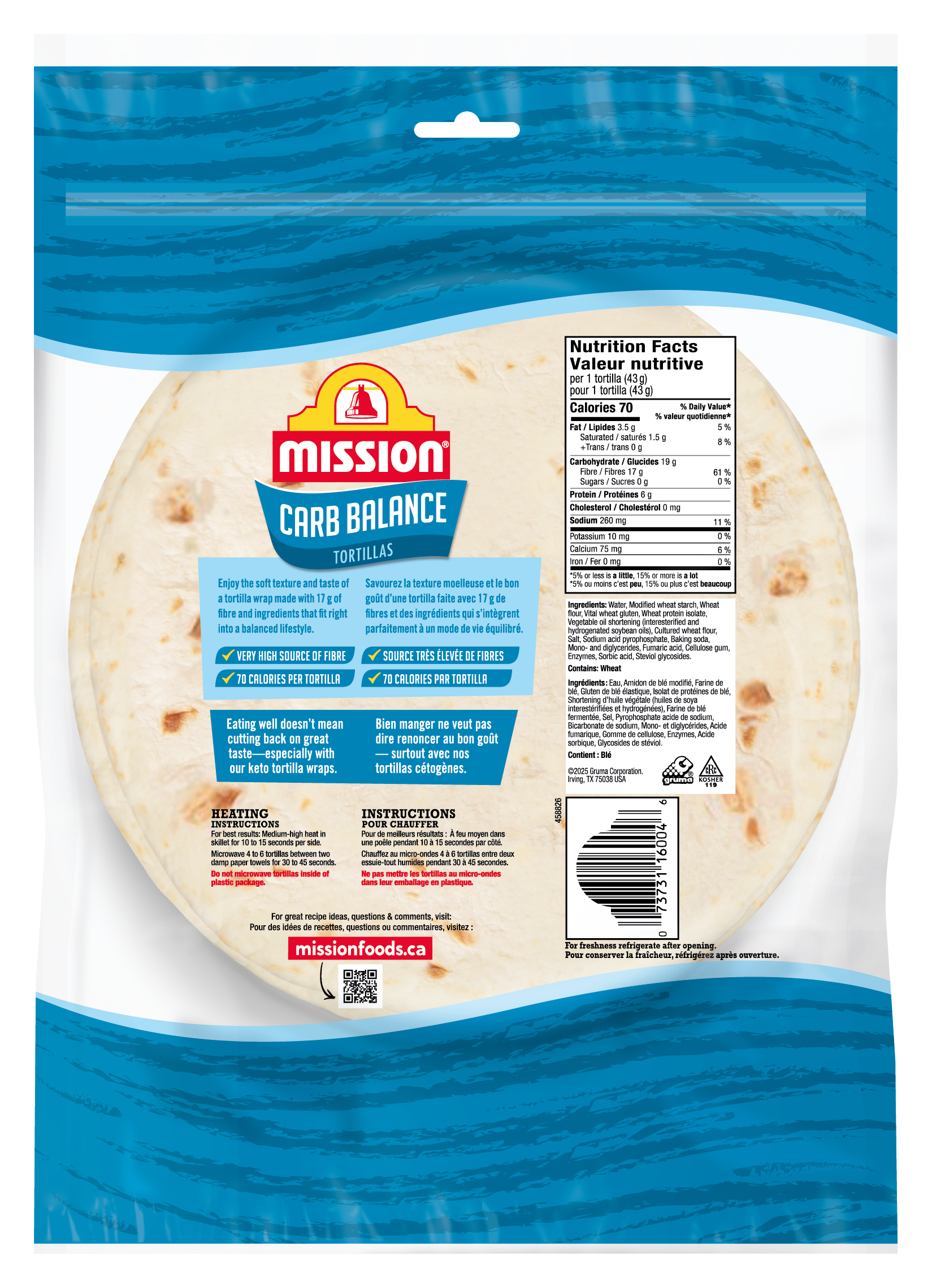 Large Super Soft Carb Balance Tortillas.BACK