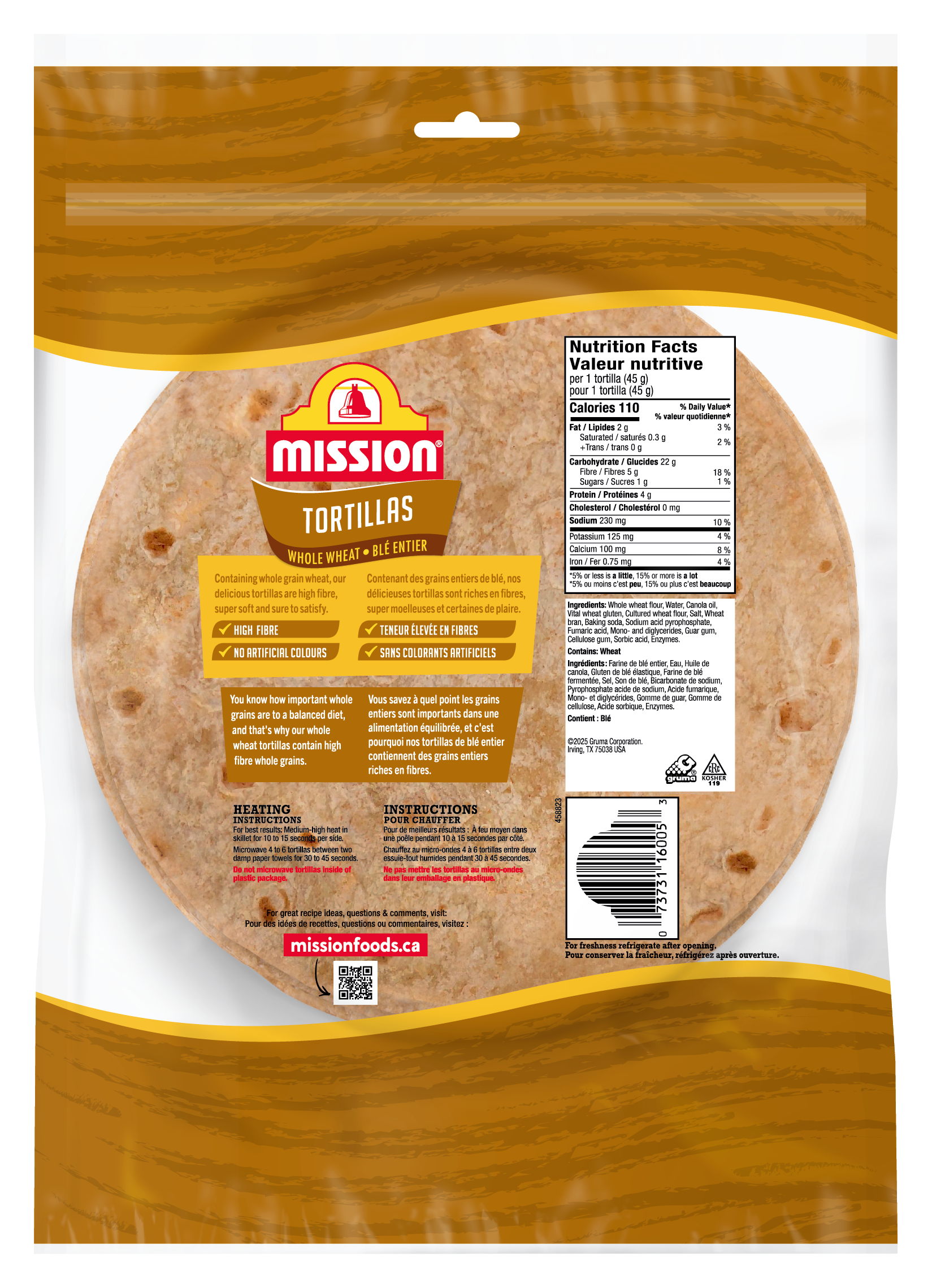 Large Super Soft Whole Wheat Flour Tortillas.BACK
