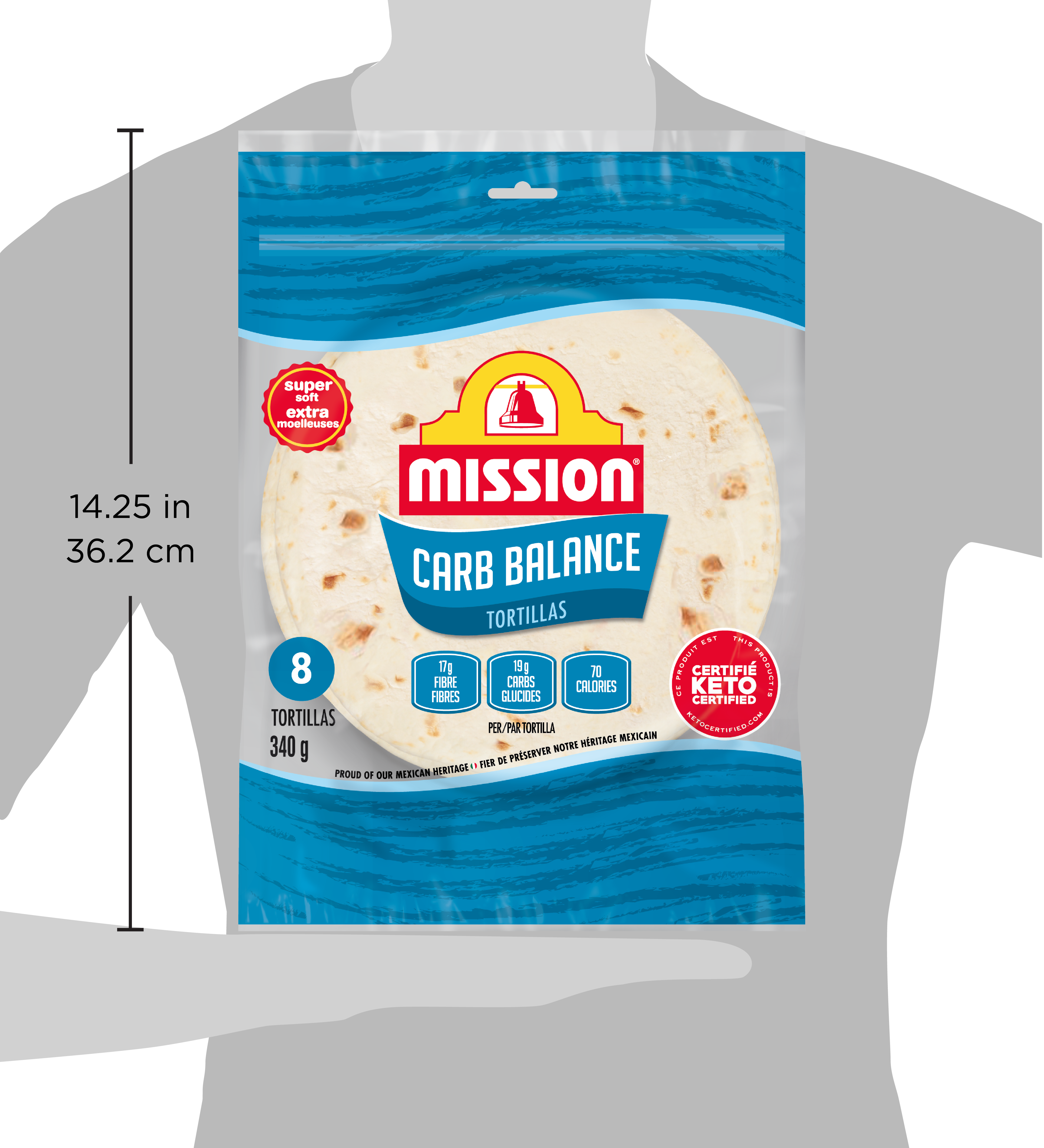 Large Super Soft Carb Balance Tortillas.SIZE